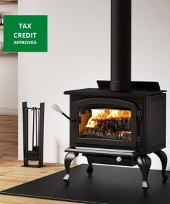 Drolet Columbia II Wood Burning Stove burning bright in a cozy home
