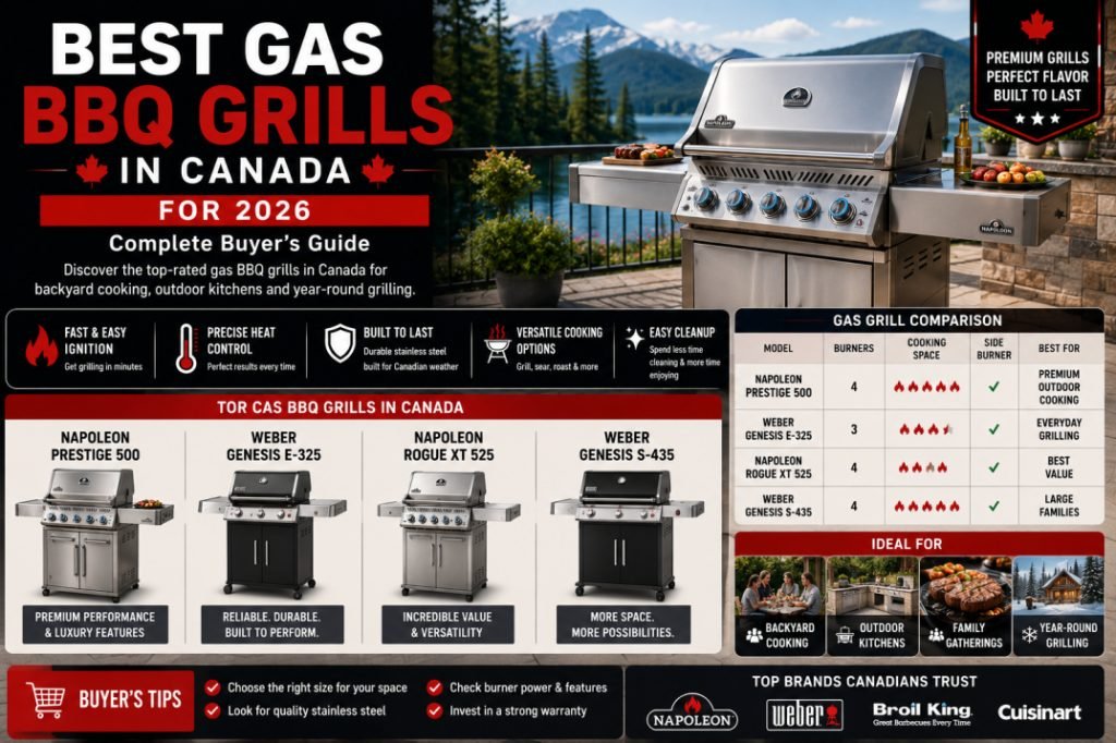 Premium gas BBQ grills in Canada featuring top-rated models for backyard cooking, outdoor kitchens, and year-round grilling.